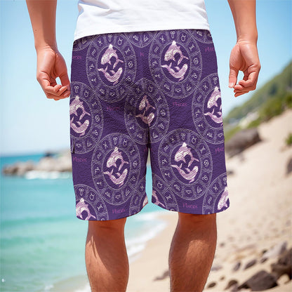 Purple Pisces Zodiac Pattern Print Men's Cargo Shorts