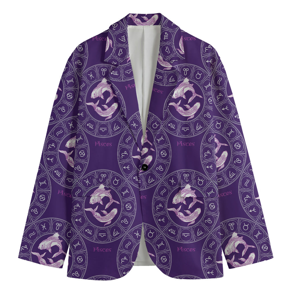 Purple Pisces Zodiac Pattern Print Men's Cotton Blazer