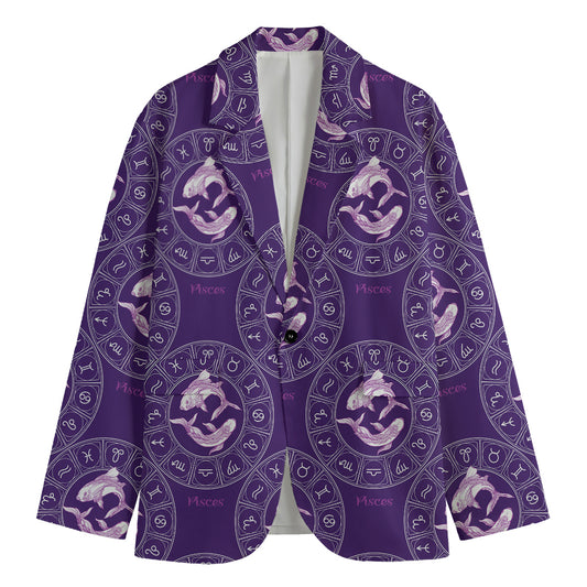 Purple Pisces Zodiac Pattern Print Men's Cotton Blazer