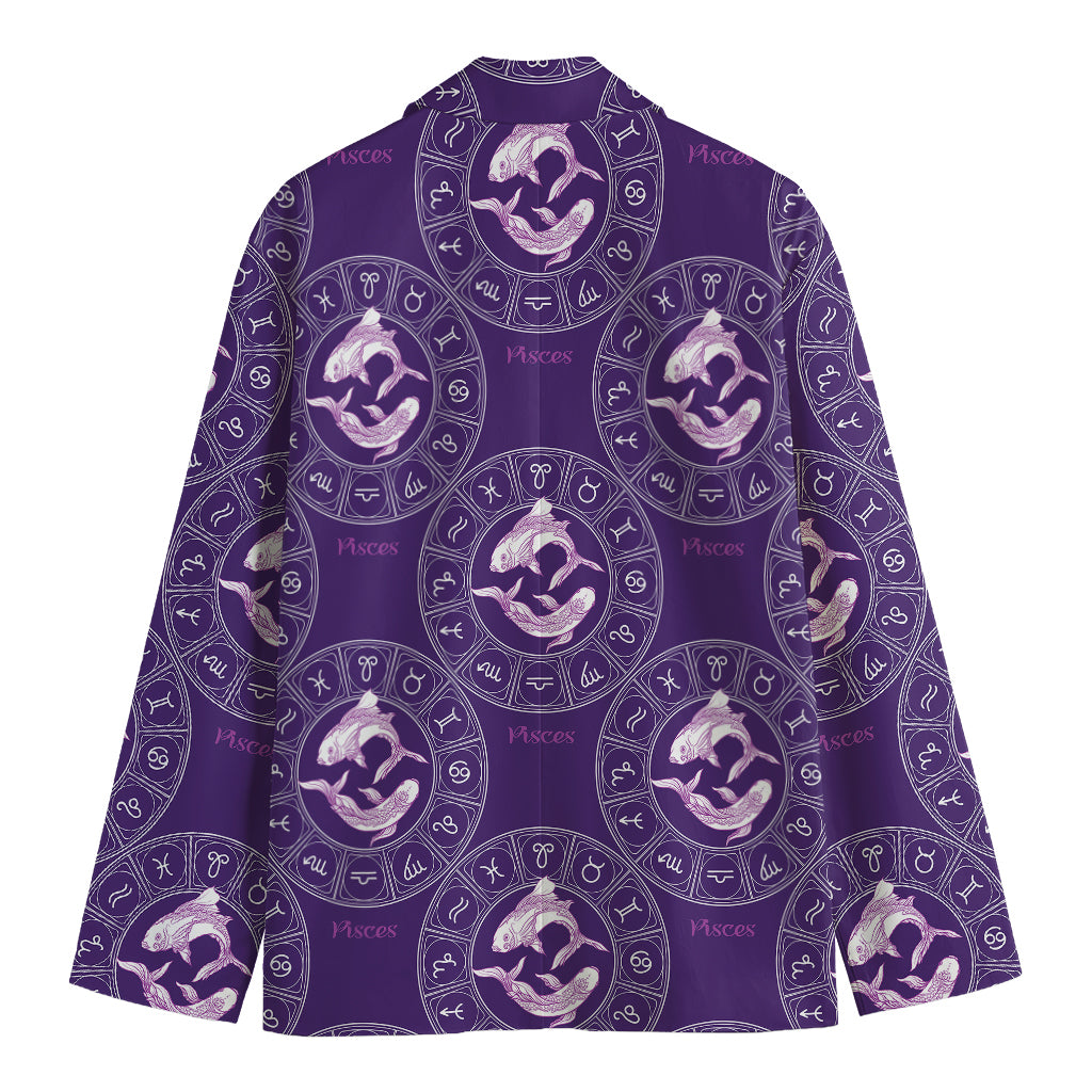 Purple Pisces Zodiac Pattern Print Men's Cotton Blazer