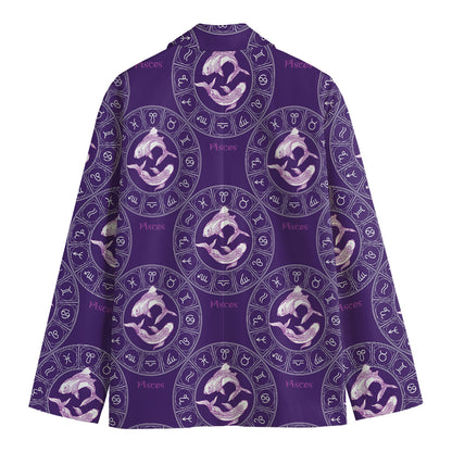 Purple Pisces Zodiac Pattern Print Men's Cotton Blazer
