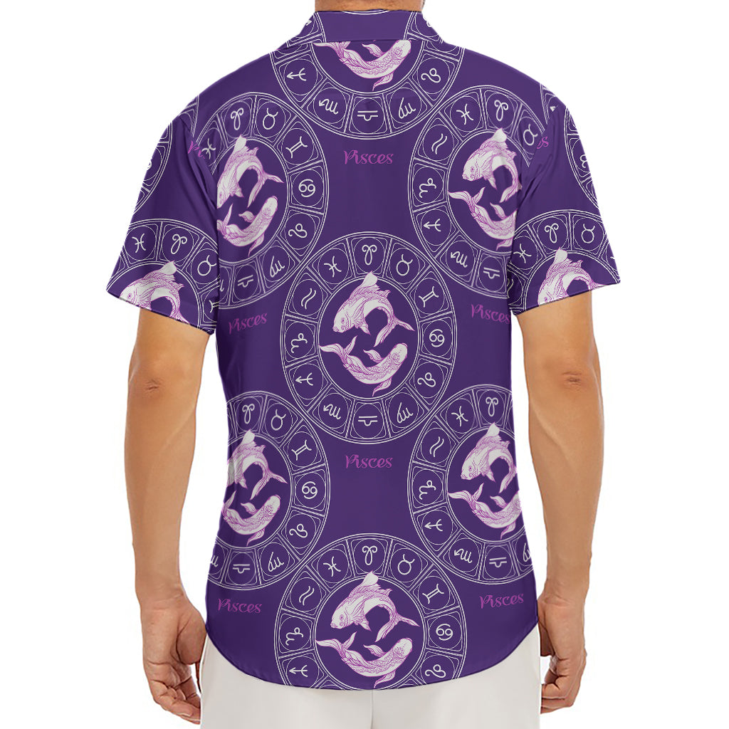 Purple Pisces Zodiac Pattern Print Men's Deep V-Neck Shirt