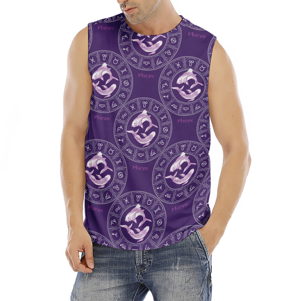 Purple Pisces Zodiac Pattern Print Men's Fitness Tank Top