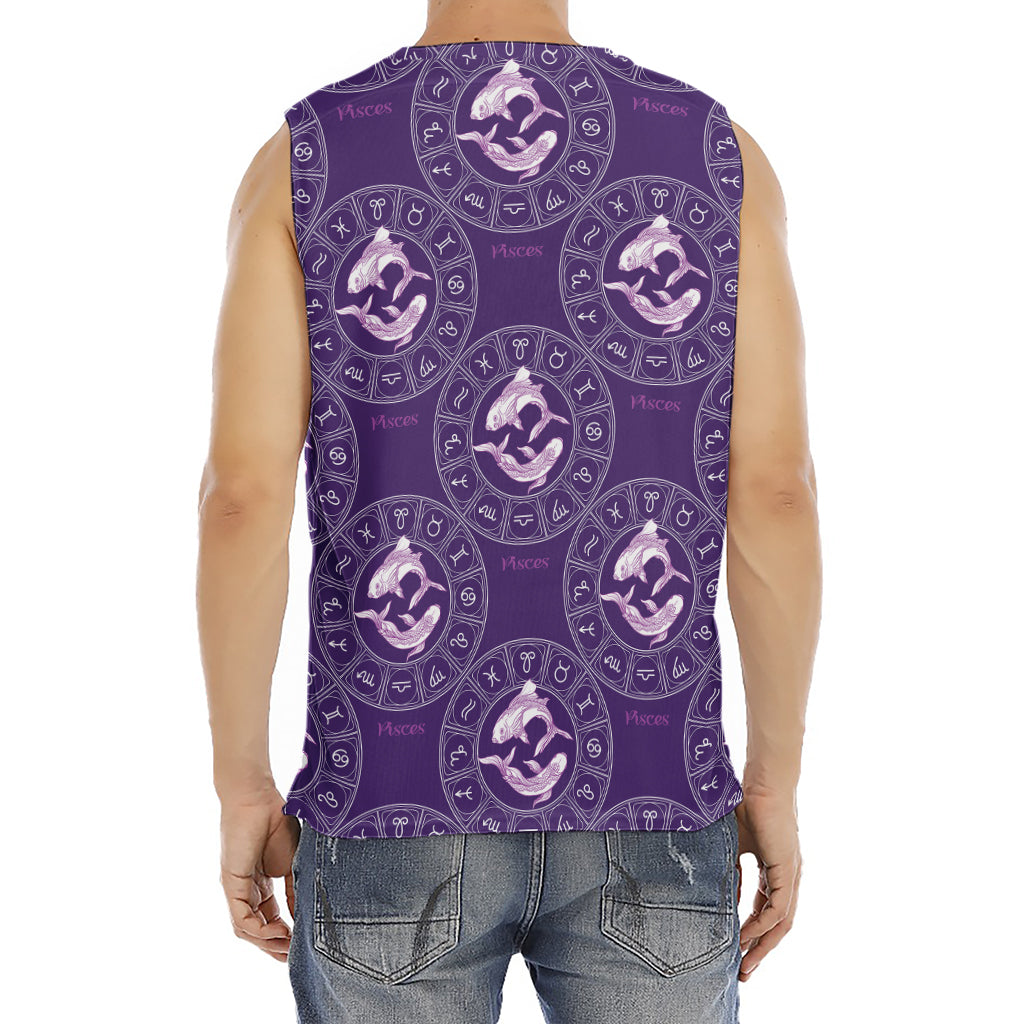 Purple Pisces Zodiac Pattern Print Men's Fitness Tank Top