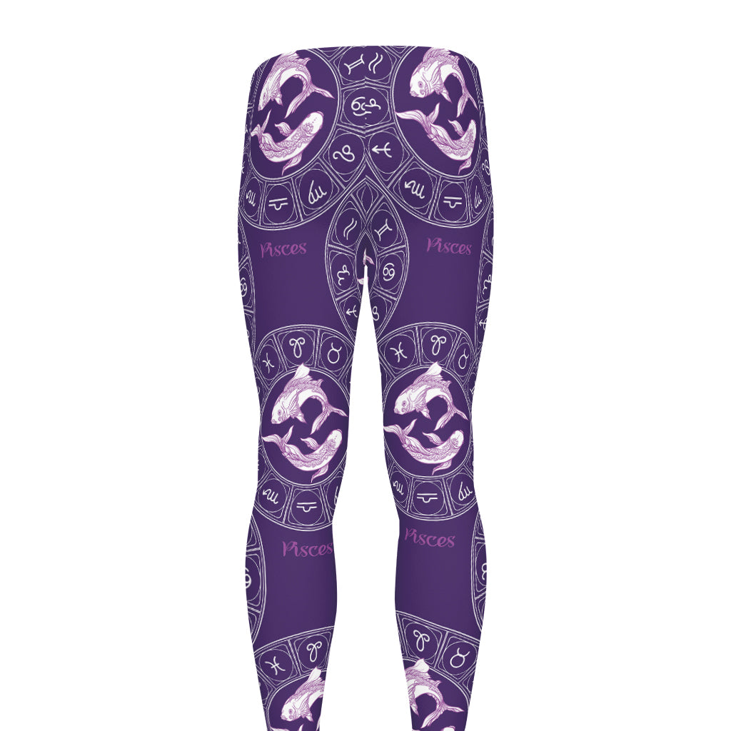 Purple Pisces Zodiac Pattern Print Men's leggings