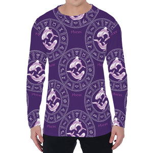 Purple Pisces Zodiac Pattern Print Men's Long Sleeve T-Shirt