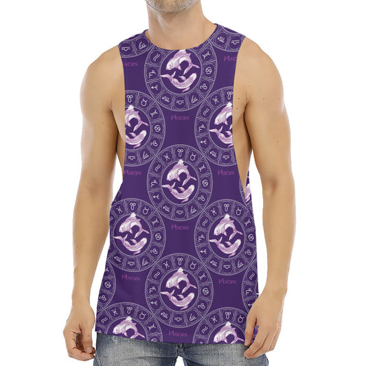 Purple Pisces Zodiac Pattern Print Men's Muscle Tank Top