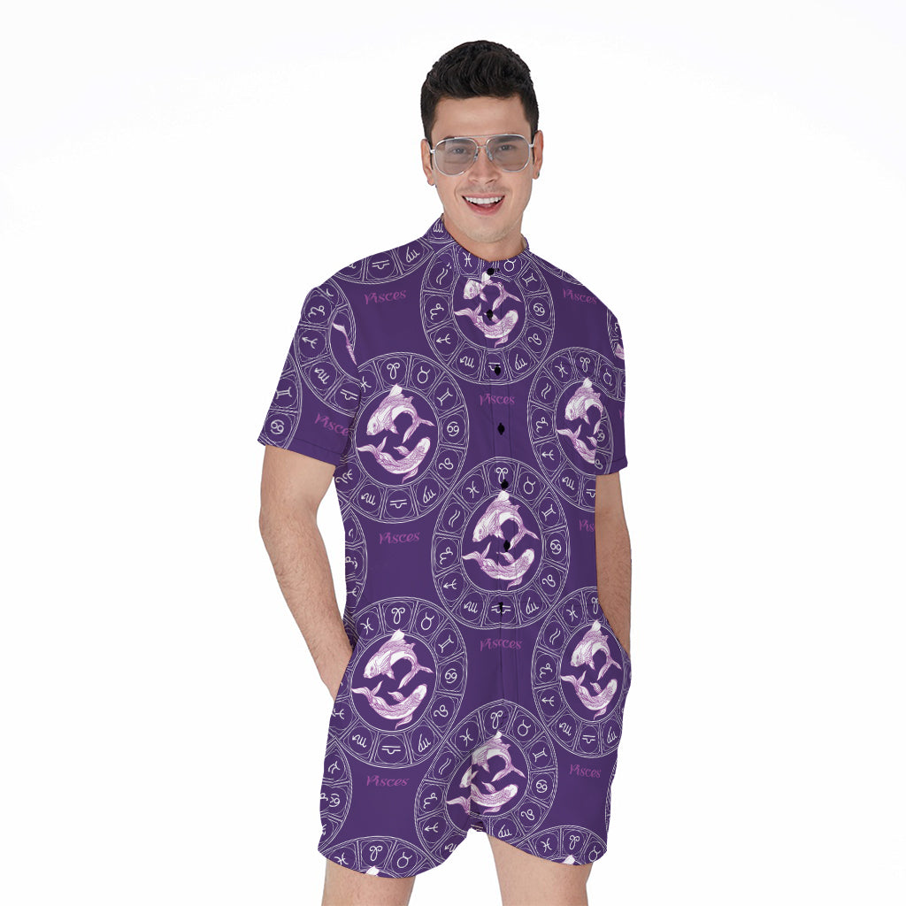 Purple Pisces Zodiac Pattern Print Men's Rompers
