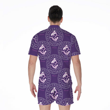 Purple Pisces Zodiac Pattern Print Men's Rompers