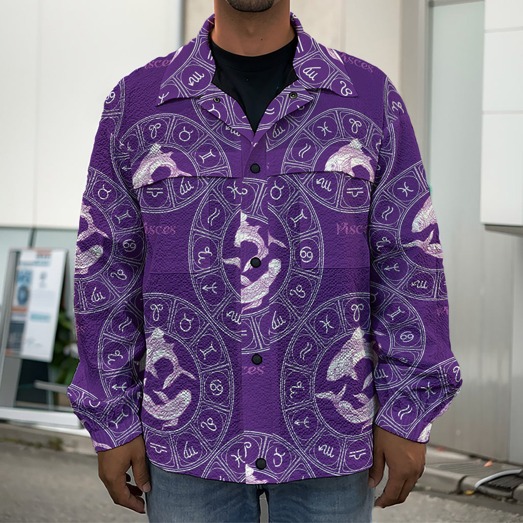 Purple Pisces Zodiac Pattern Print Men's Shirt Jacket