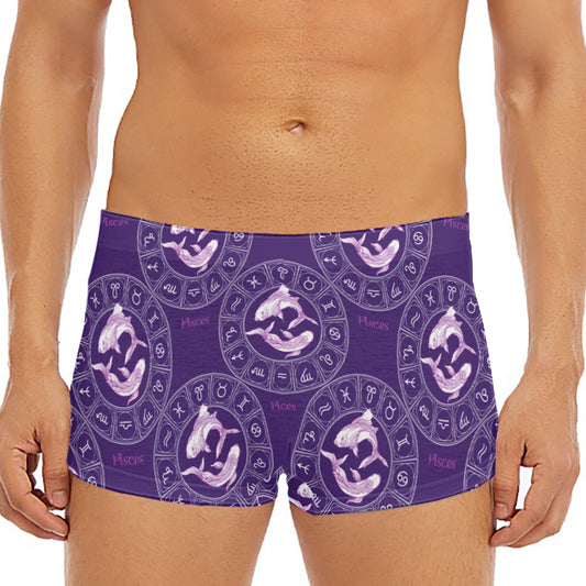 Purple Pisces Zodiac Pattern Print Men's Short Boxer Briefs
