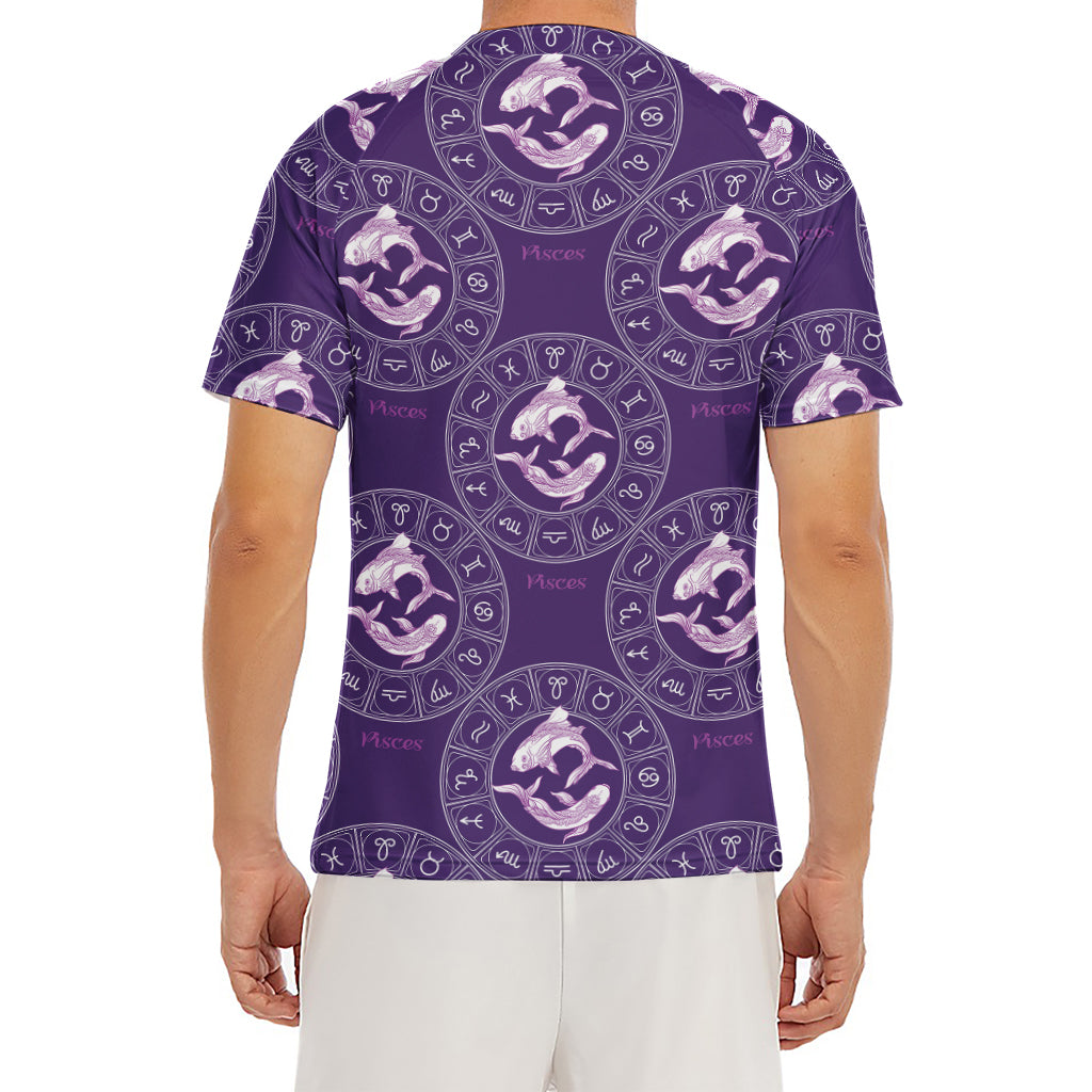 Purple Pisces Zodiac Pattern Print Men's Short Sleeve Rash Guard