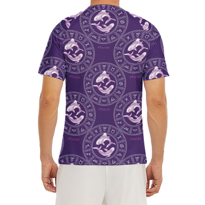 Purple Pisces Zodiac Pattern Print Men's Short Sleeve Rash Guard