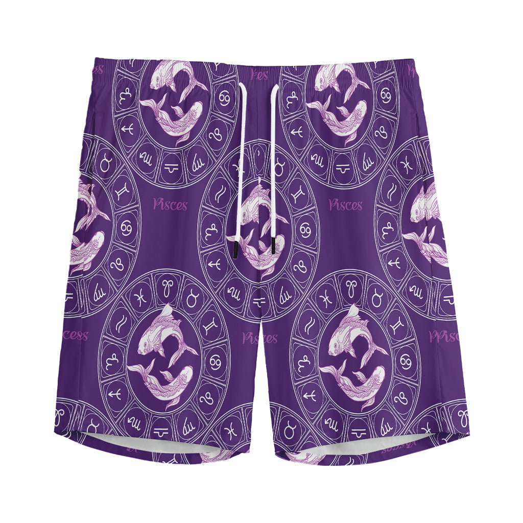 Purple Pisces Zodiac Pattern Print Men's Sports Shorts