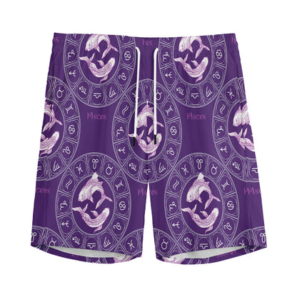 Purple Pisces Zodiac Pattern Print Men's Sports Shorts