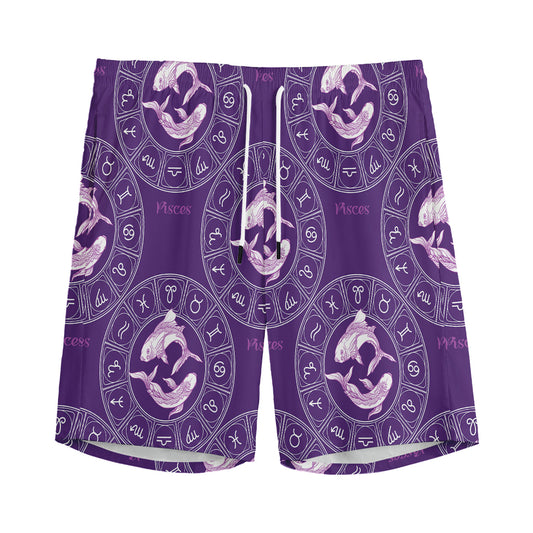 Purple Pisces Zodiac Pattern Print Men's Sports Shorts