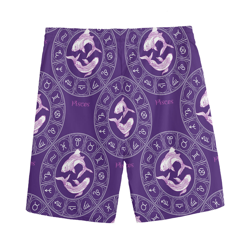 Purple Pisces Zodiac Pattern Print Men's Sports Shorts