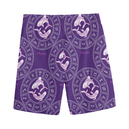 Purple Pisces Zodiac Pattern Print Men's Sports Shorts