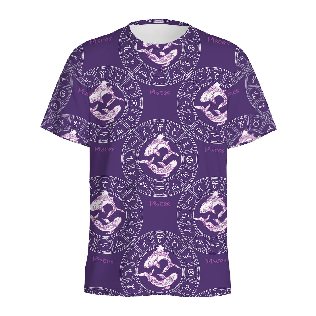 Purple Pisces Zodiac Pattern Print Men's Sports T-Shirt