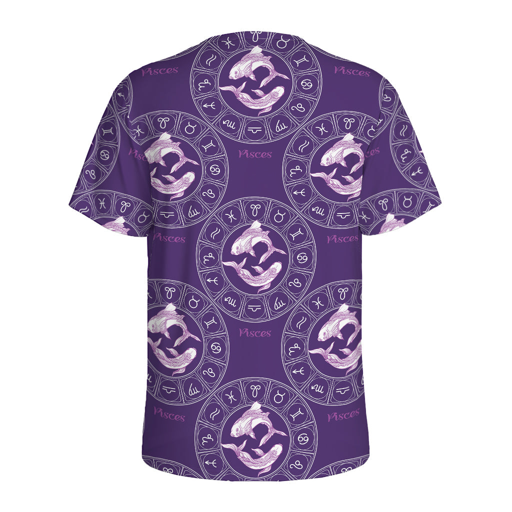 Purple Pisces Zodiac Pattern Print Men's Sports T-Shirt