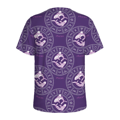 Purple Pisces Zodiac Pattern Print Men's Sports T-Shirt