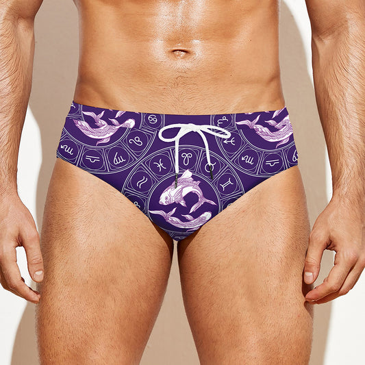 Purple Pisces Zodiac Pattern Print Men's Swim Briefs