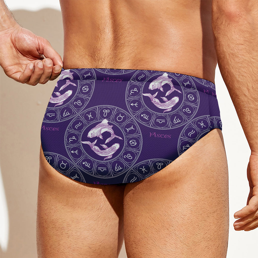 Purple Pisces Zodiac Pattern Print Men's Swim Briefs