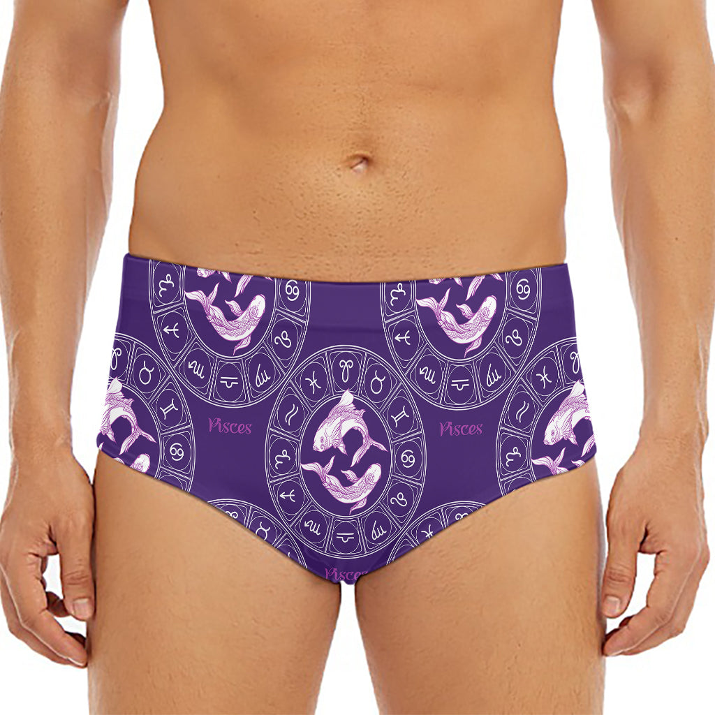 Purple Pisces Zodiac Pattern Print Men's Triangle Swim Briefs