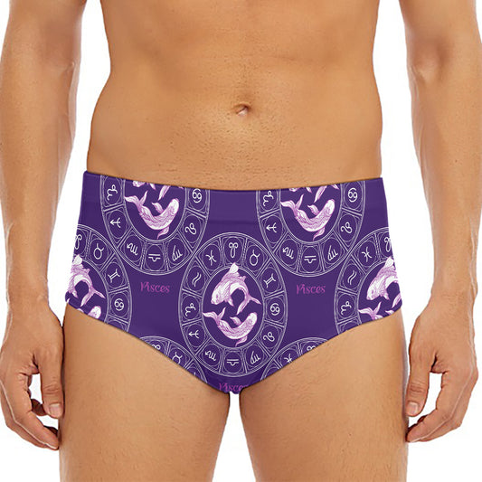 Purple Pisces Zodiac Pattern Print Men's Triangle Swim Briefs