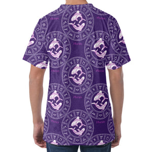 Purple Pisces Zodiac Pattern Print Men's Velvet T-Shirt