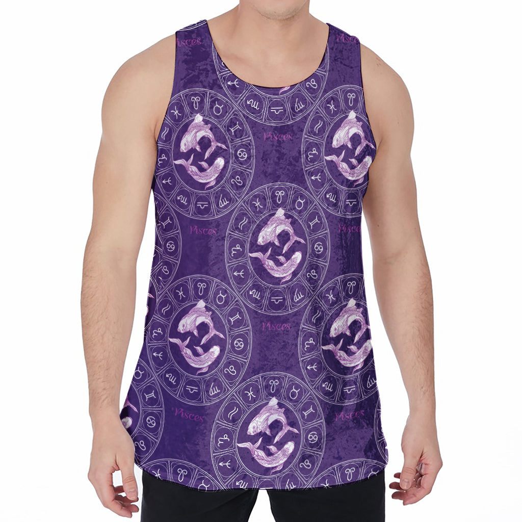 Purple Pisces Zodiac Pattern Print Men's Velvet Tank Top