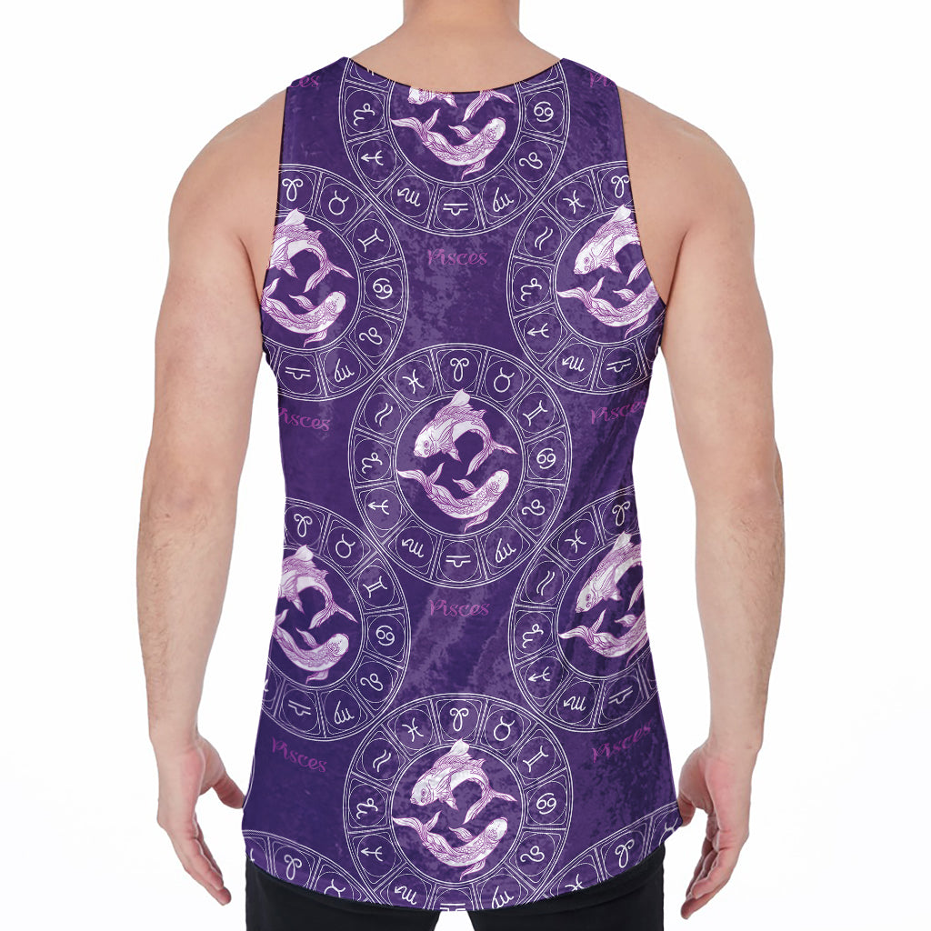 Purple Pisces Zodiac Pattern Print Men's Velvet Tank Top