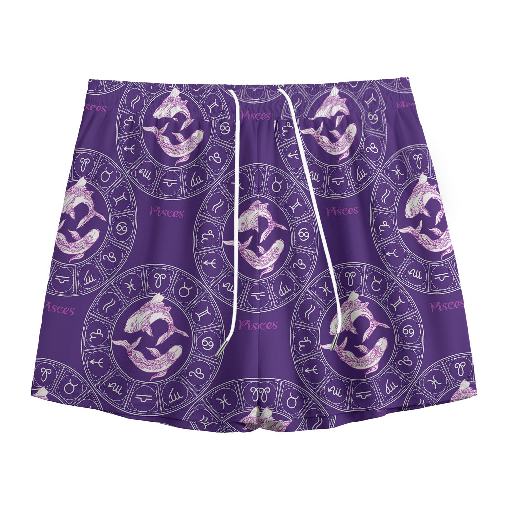 Purple Pisces Zodiac Pattern Print Mesh Shorts