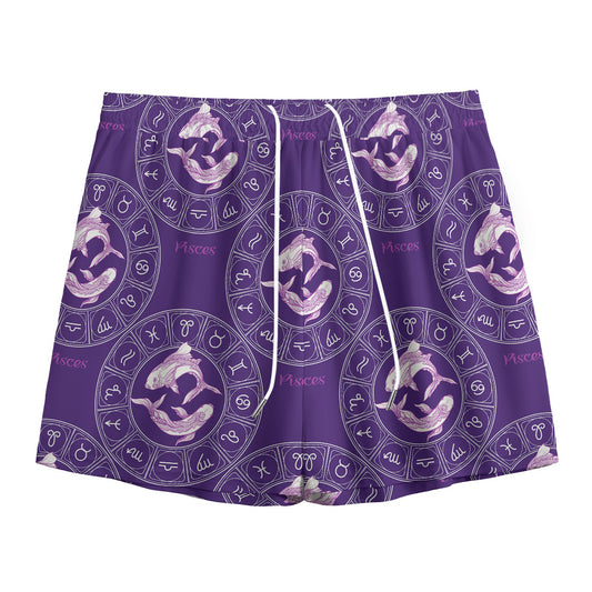 Purple Pisces Zodiac Pattern Print Mesh Shorts