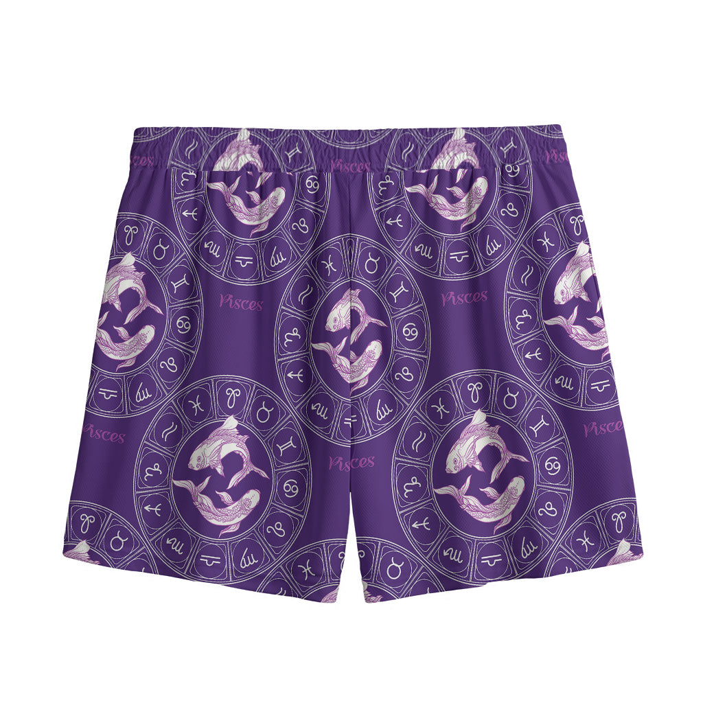 Purple Pisces Zodiac Pattern Print Mesh Shorts