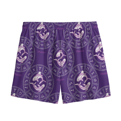 Purple Pisces Zodiac Pattern Print Mesh Shorts