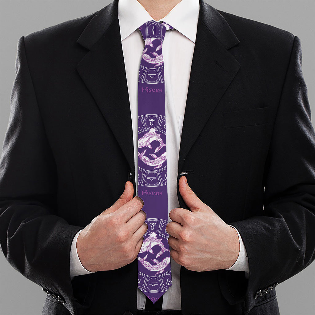 Purple Pisces Zodiac Pattern Print Necktie