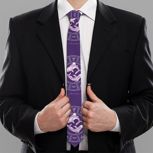 Purple Pisces Zodiac Pattern Print Necktie