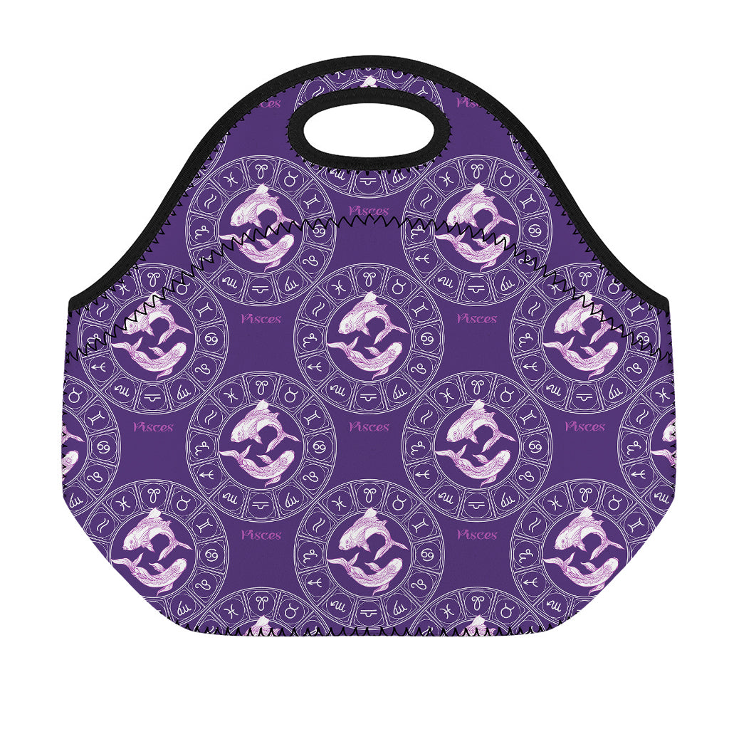 Purple Pisces Zodiac Pattern Print Neoprene Lunch Bag