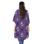 Purple Pisces Zodiac Pattern Print Open Front Beach Cover Up