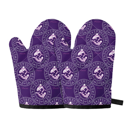 Purple Pisces Zodiac Pattern Print Oven Mitts