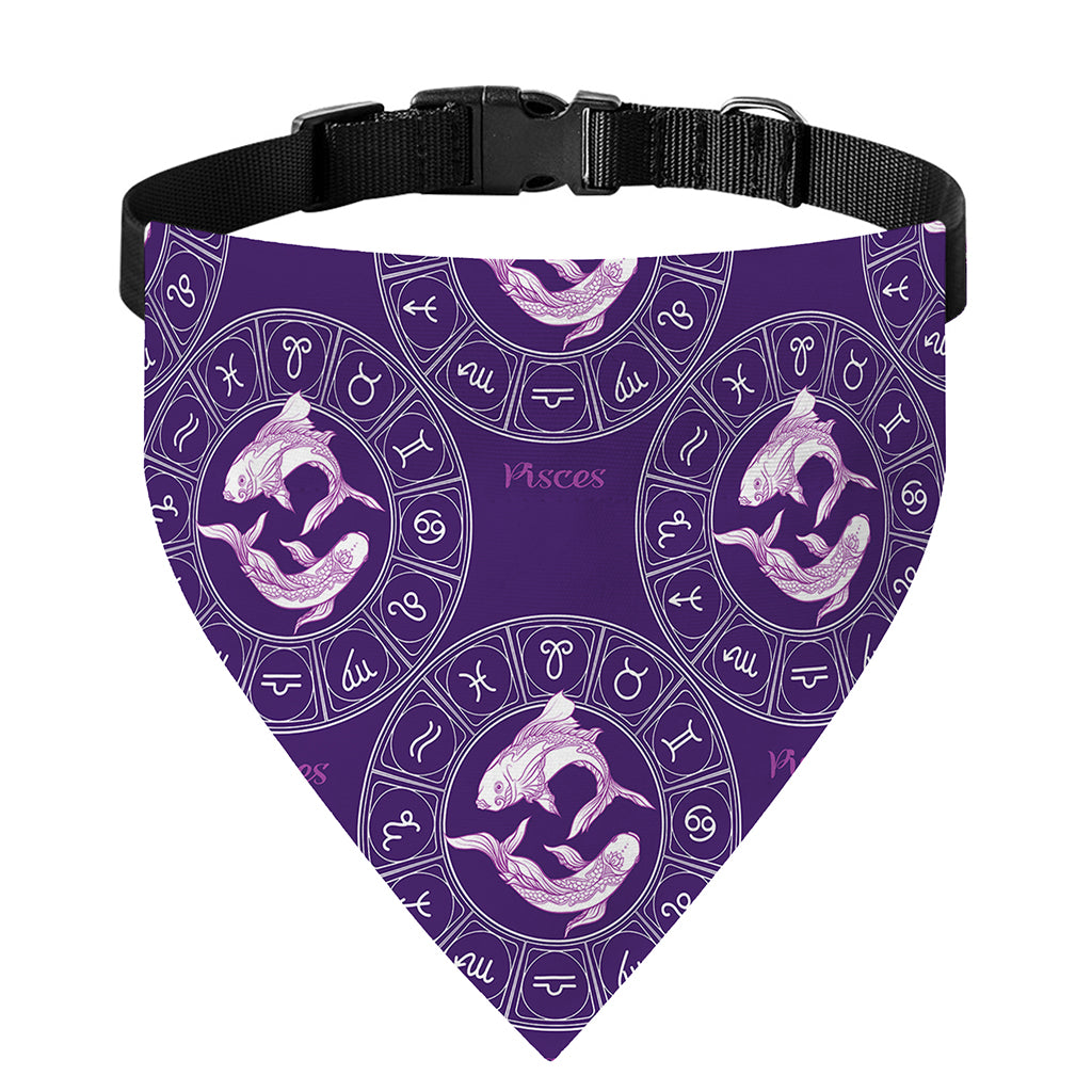 Purple Pisces Zodiac Pattern Print Over The Collar Dog Bandana