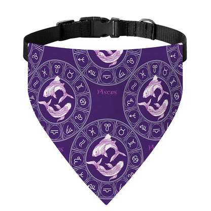 Purple Pisces Zodiac Pattern Print Over The Collar Dog Bandana