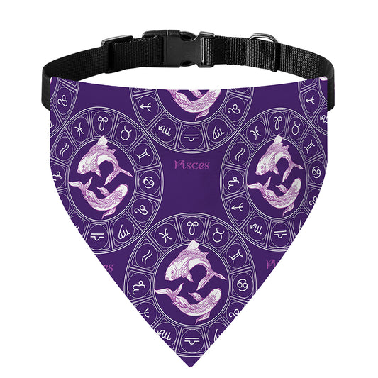 Purple Pisces Zodiac Pattern Print Over The Collar Dog Bandana