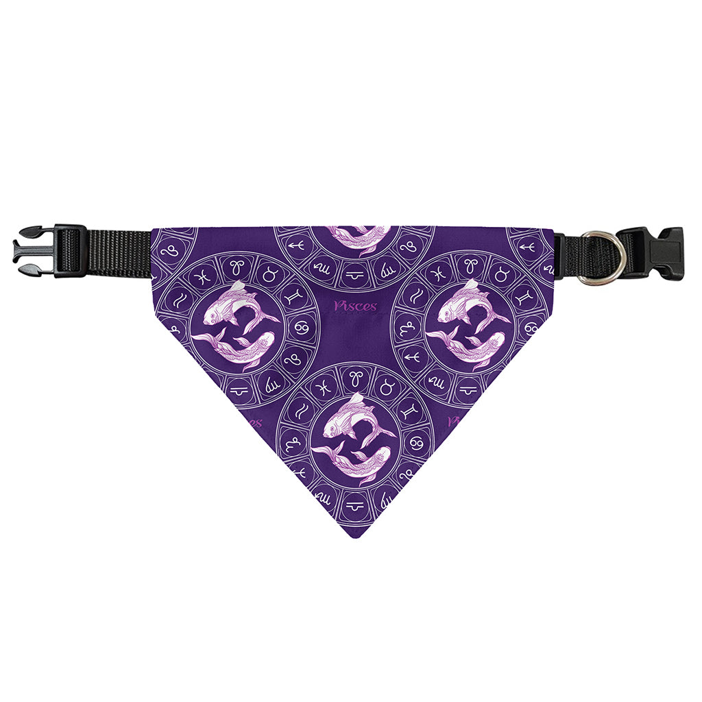 Purple Pisces Zodiac Pattern Print Over The Collar Dog Bandana