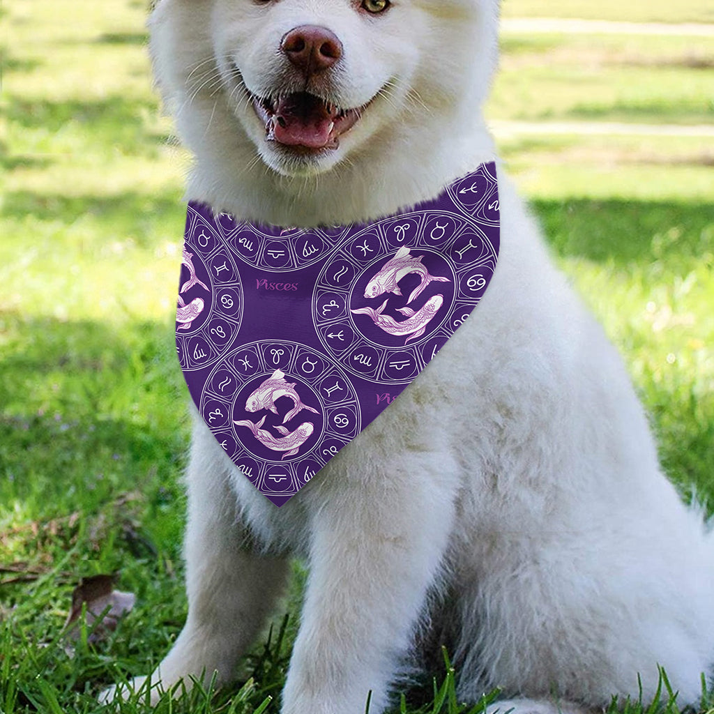 Purple Pisces Zodiac Pattern Print Over The Collar Dog Bandana