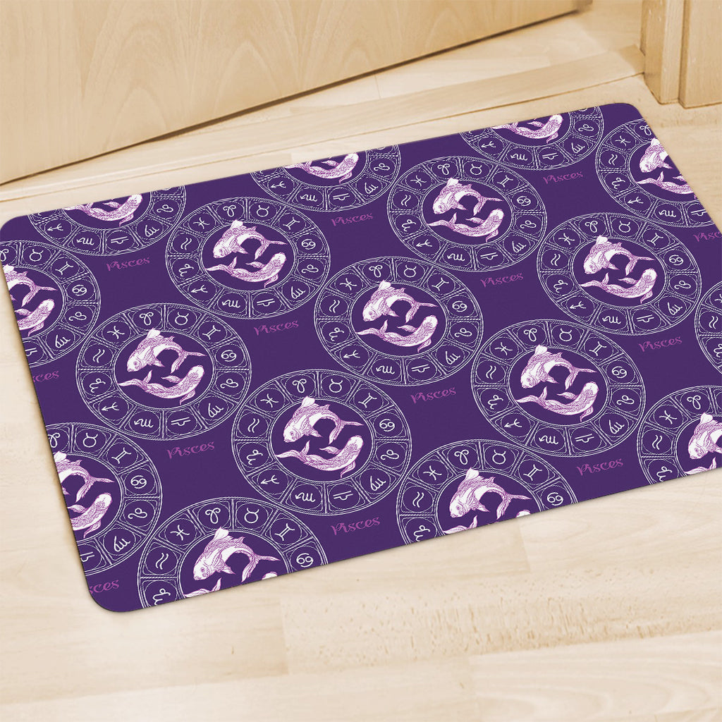 Purple Pisces Zodiac Pattern Print Polyester Doormat