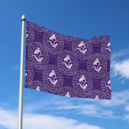 Purple Pisces Zodiac Pattern Print Polyester Flag