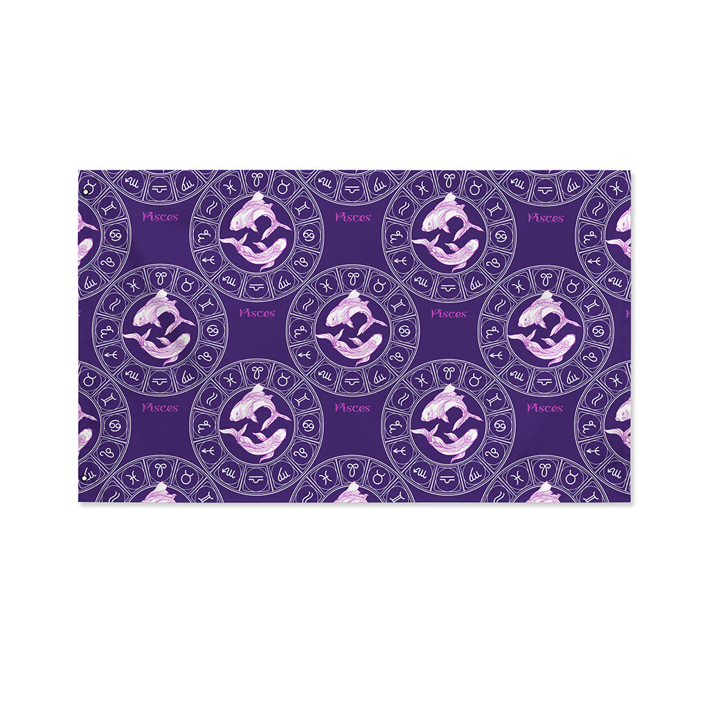 Purple Pisces Zodiac Pattern Print Polyester Flag