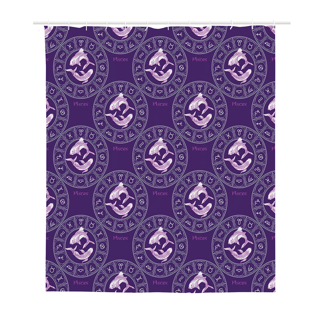 Purple Pisces Zodiac Pattern Print Polyester Shower Curtain